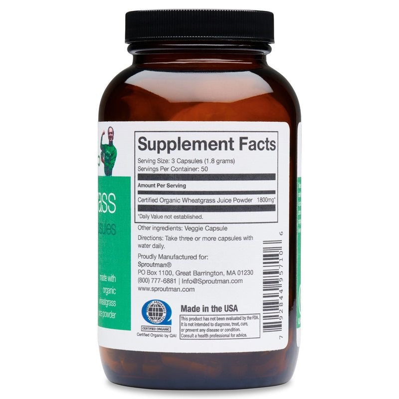 [Australia] - Organic Wheatgrass Juice Powder Capsules by Sproutman - 100% Pure Wheatgrass - Aids Digestion - High in Vitamins, Antioxidants, Chlorophyll, Enzymes, Minerals & Energy (150 Pills) 