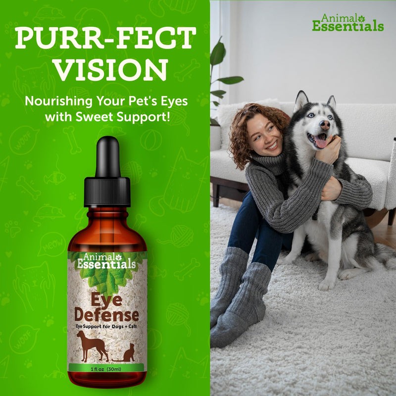 Animal Essentials Eye Defense for Dogs & Cats - Eye Support, Ocular Health, Lutein-Rich Formula, Herbal Blend, Bilberry, Calendula - 1 Fl Oz 1 fl oz (30 ml) (Pack of 1) - PawsPlanet Australia