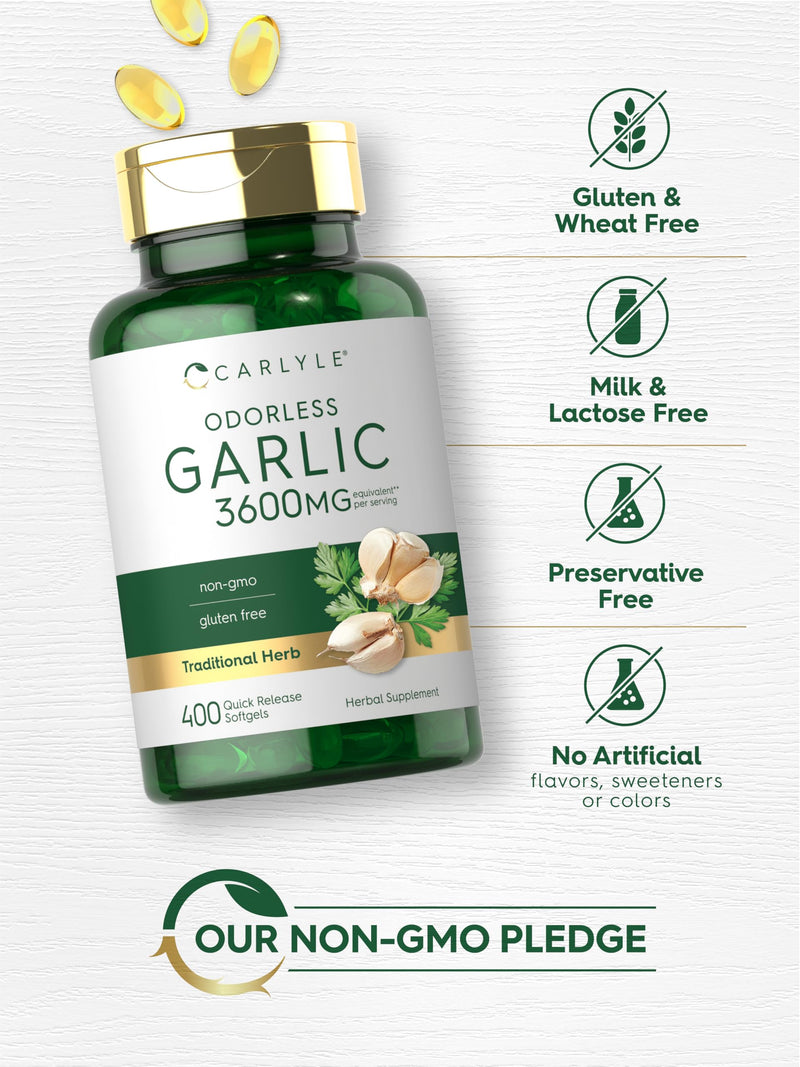 [Australia] - Carlyle Odorless Garlic Softgels 3600 mg | 400 Count | Allium Sativum Bulb | Non GMO, Gluten Free Supplement 