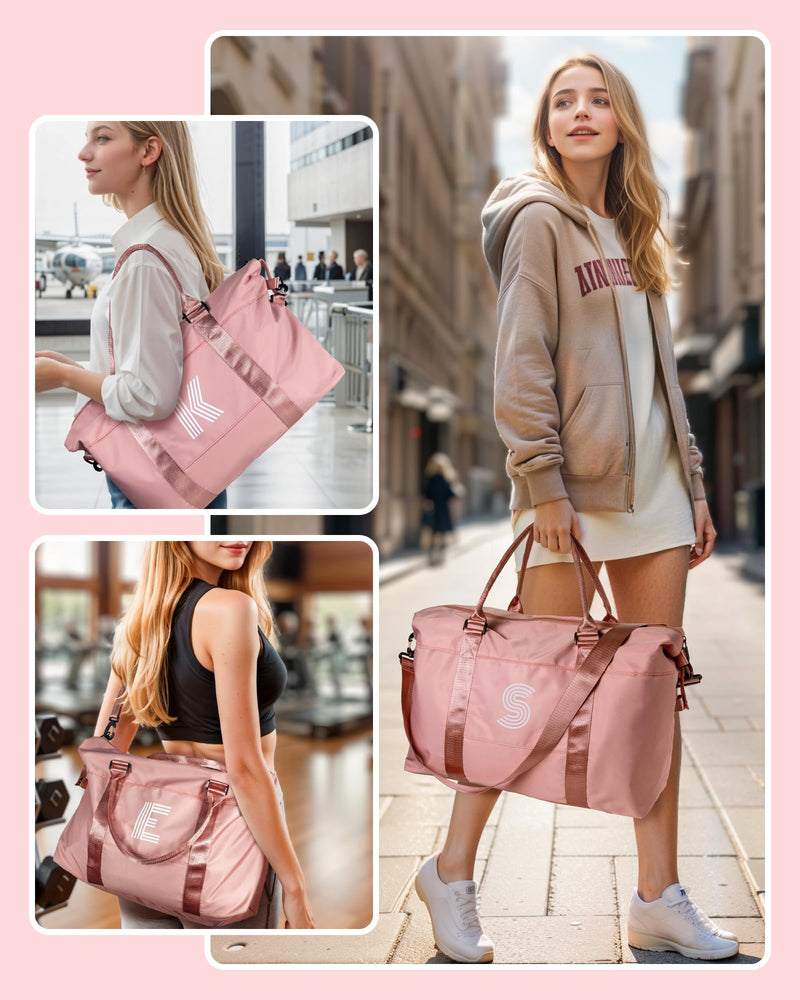 Teen Girl Gifts 13 14 15 16 Year Old, Initial Travel Duffel Bag | Teen Girl Gifts Trendy Stuff-Personalized Weekender Bags，Monogram Overnight Bag Camp Stuff for Girls (Letter N) Pink