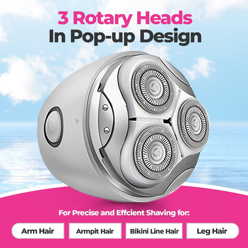 [Australia] - Pop Sonic Moon Shaver (Silver) - Face & Body Shavers for Men & Women - 3 Floating Rotary Heads Face Shaver w/Removable Cap - Long Lasting Lithium-ion Battery Portable Electric Shaver & Leg Shaver Silver 