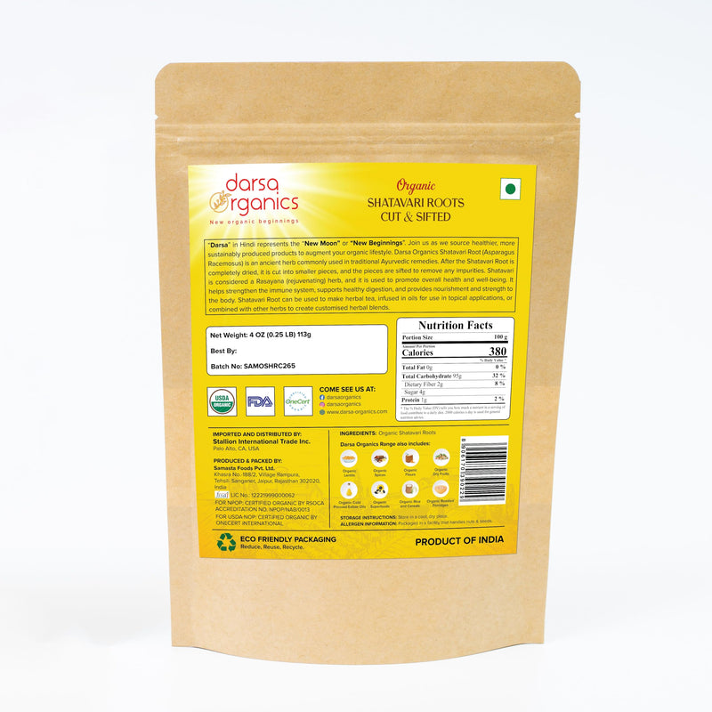 [Australia] - Organic Shatavari Cut & Sifted from India 4 oz | Asparagus Racemosus | Supports Lactation | Improves female reproductive health | Boosts Vitality & Strength | Helps Hair Growth 