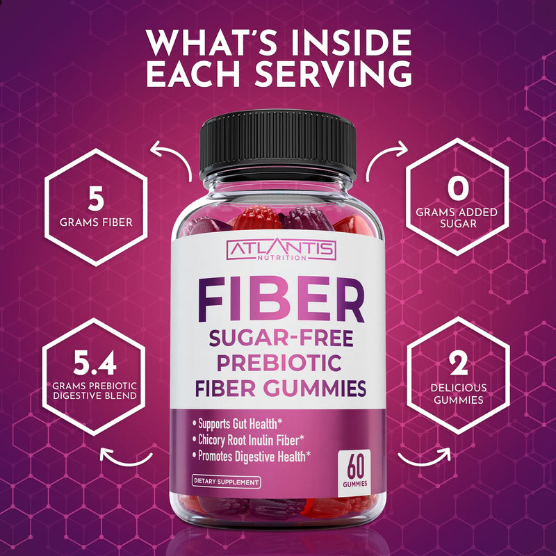 [Australia] - Sugar Free Prebiotic Fiber Gummies For Adults - Fiber Supplement Formulated With 5G Fiber & 5.4G Prebiotic Digestive Blend. Supports Gut Health & Promotes Healthy Digestion - 2-Pack (120 Gummies) 60 Count (Pack of 2) 