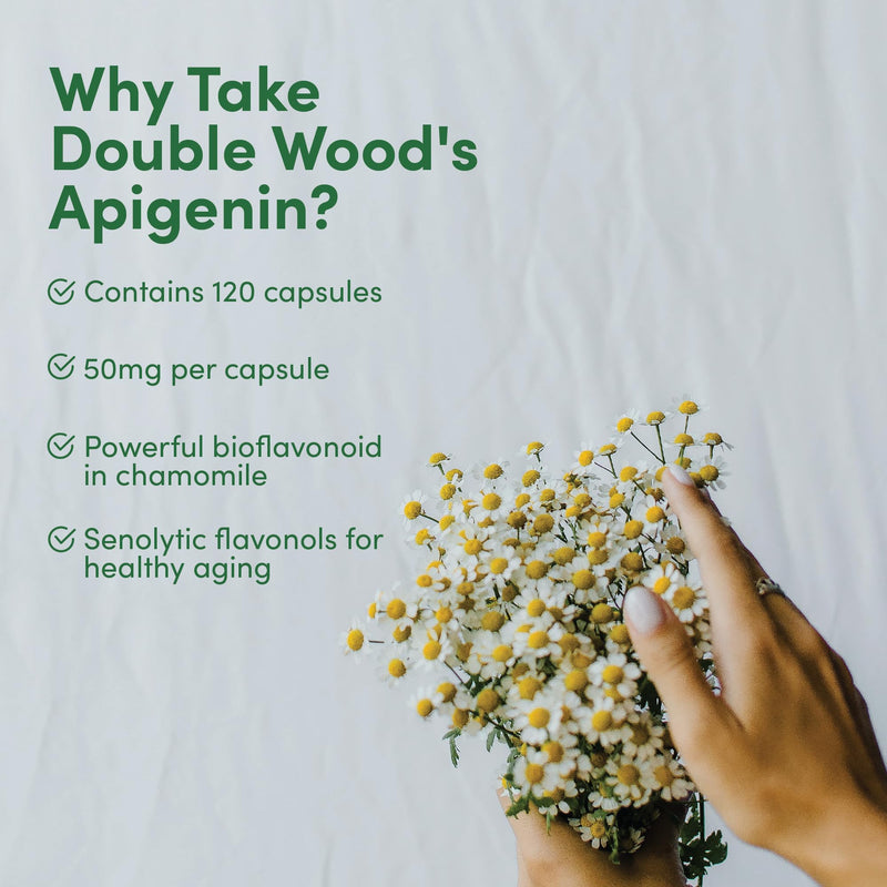 [Australia] - Apigenin Supplement - 50mg per Capsule, 120 Count (Powerful Bioflavonoid Found in Chamomile Tea for Relaxation, Sleep, and Mood) Senolytic Flavonols for Aging (Gluten Free) by Double Wood 