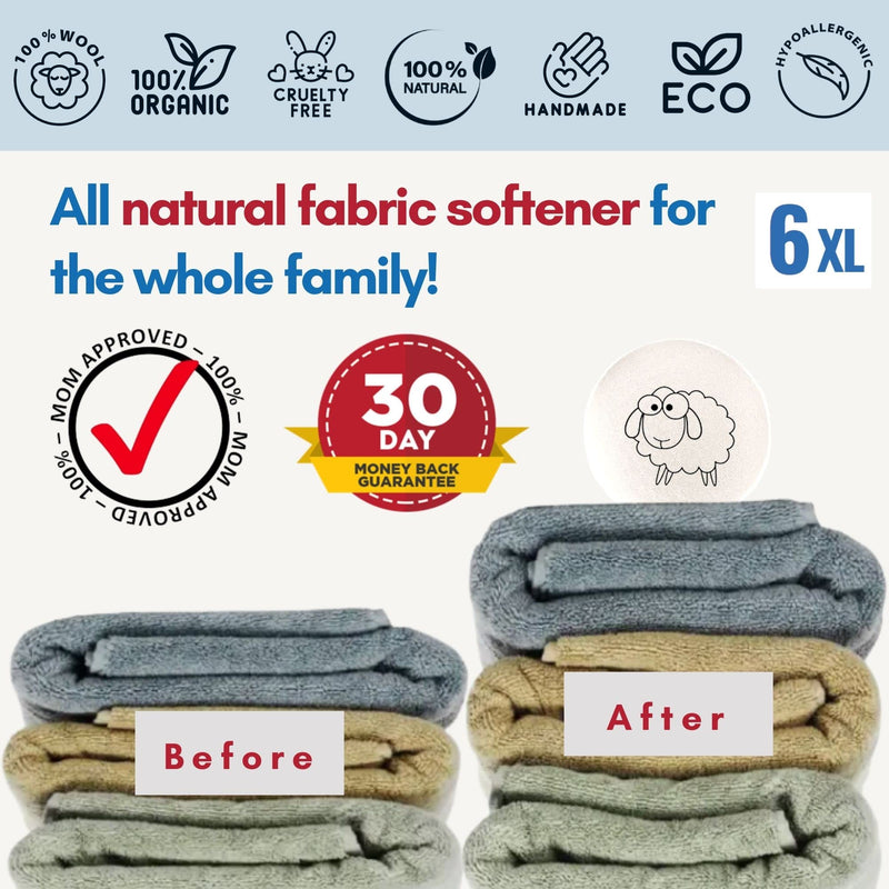 [Australia] - Wool Dryer Balls Organic Premium | 6 Balls XL, Ethically & Humanely Made, Natural Fabric Softener, Laundry Dryer Balls Reusable, Wrinkle Release, Organic Fabric Softener Ball, Say No! to Dryer Sheets 1 Pack of 6 Balls (XL) 