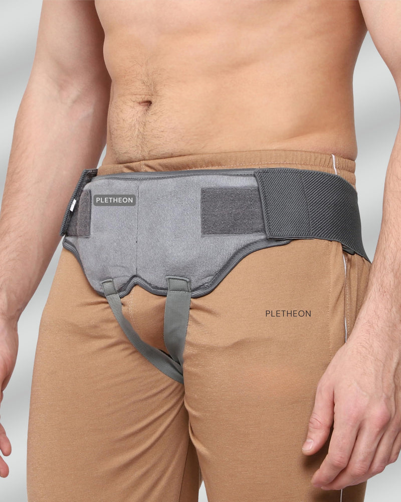 Premium Medical – Inguinal Hernia Support Belt for Men Groin Treatment and Pain Relief - Double Sided Recovery Strap with 2 Removable Compression Pads - Right, Left or Both Sides (Gray, Small)