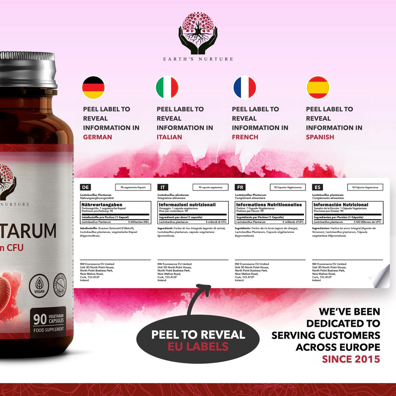 EN Lactobacillus Plantarum | 90 High Strength L-Plantarum Capsules - 5 Billion CFU L-Plantarum Probiotic per Serving | Lactobacillus Probiotics | Non-GMO, Gluten & Allergen Free | Made in The UK