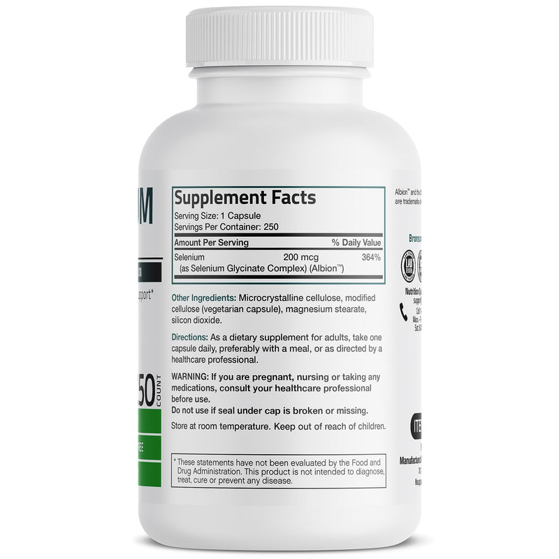 [Australia] - Bronson Selenium 200 mcg – Yeast Free Chelated Amino Acid Complex - Essential Trace Mineral with Superior Absorption, 250 Vegetarian Capsules 250 Count (Pack of 1) 