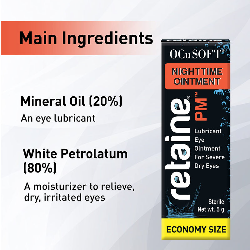 OCuSOFT Retaine PM Nighttime Ointment - Lubricant Eye Ointment for Overnight Dry Eye Comfort - Cools and Soothes Irritated Eyes - 5g Tube