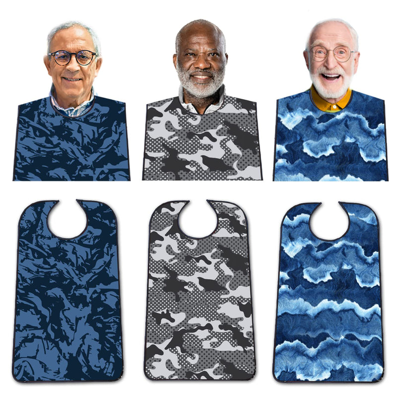 [Australia] - 3 Pack Adult Bibs with Crumb Catcher, Washable and Adjustable Adult Bibs for Men Elderly Seniors, Bibs for Eating Urban Camouflage 