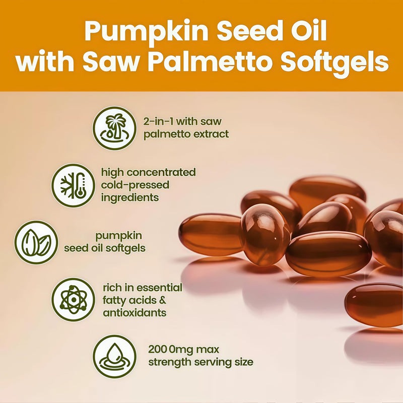 300 Pumpkin Seed Oil Capsules, 2-in-1 Pumpkin Seed Oil, Rich in Natural Essential Fatty acids, Used for Hair Growth, Heart, 100% Natural Cold Pressing, Skin Supplement, Non GMO, Gluten Free