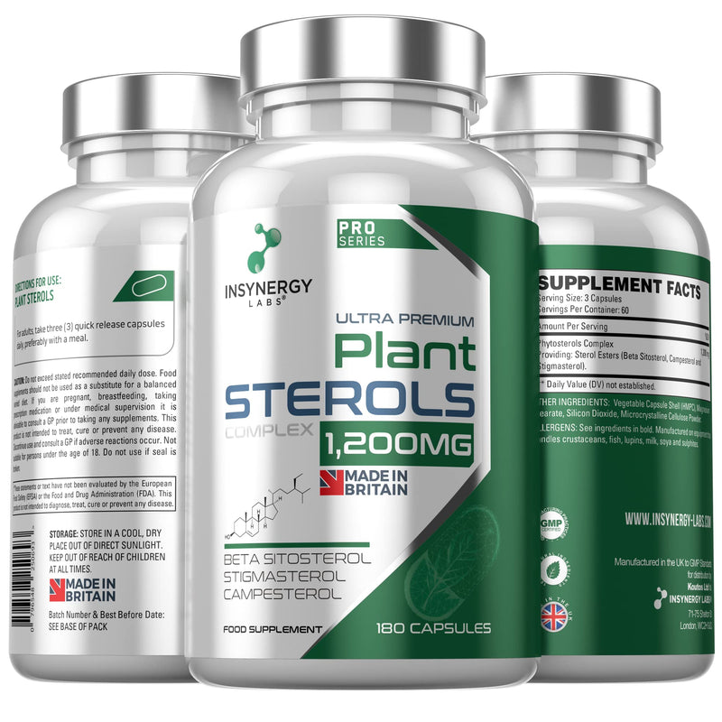 Plant Sterols 1,200mg (Maximum Dose in UK) 180 Capsules, Superior Cholesterol Lowering Supplements (Beta-Sitosterol + Stigmasterol + Campesterol) 3 Form High Strength Complex