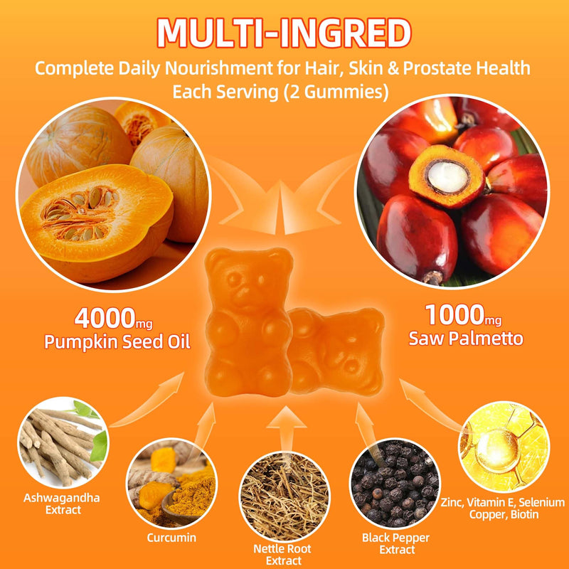 Pumpkin Seed Oil Gummies with Saw Palmetto | 5200mg Cold-Pressed Extract for Hair Growth, Prostate & Skin Health | Sugar-Free Pumpkin Oil Supplement for Men & Women | Pineapple Flavor, 120 gummies 60 Count (Pack of 2)