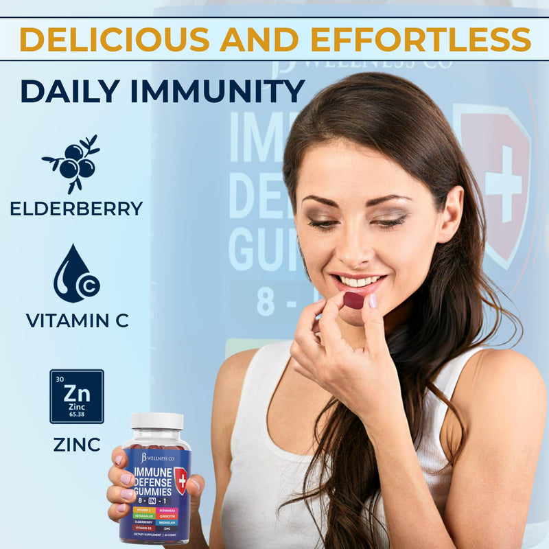 [Australia] - 8 in 1 Immune Defense Booster Supplement Gummies with Astragalus Root, Vitamin C and Zinc, Vitamin D3, Elderberry and Quercetin (2 Pack) 