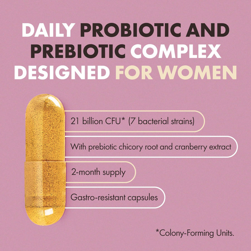 Probiotics for Women 21 Billion CFU – 60 Capsules | 7 Lactobacillus Strains with Cranberry & Prebiotic Inulin – Vaginal Probiotics for Gut Health/pH Balance & Urinary - Womens probiotics – Vegetarian