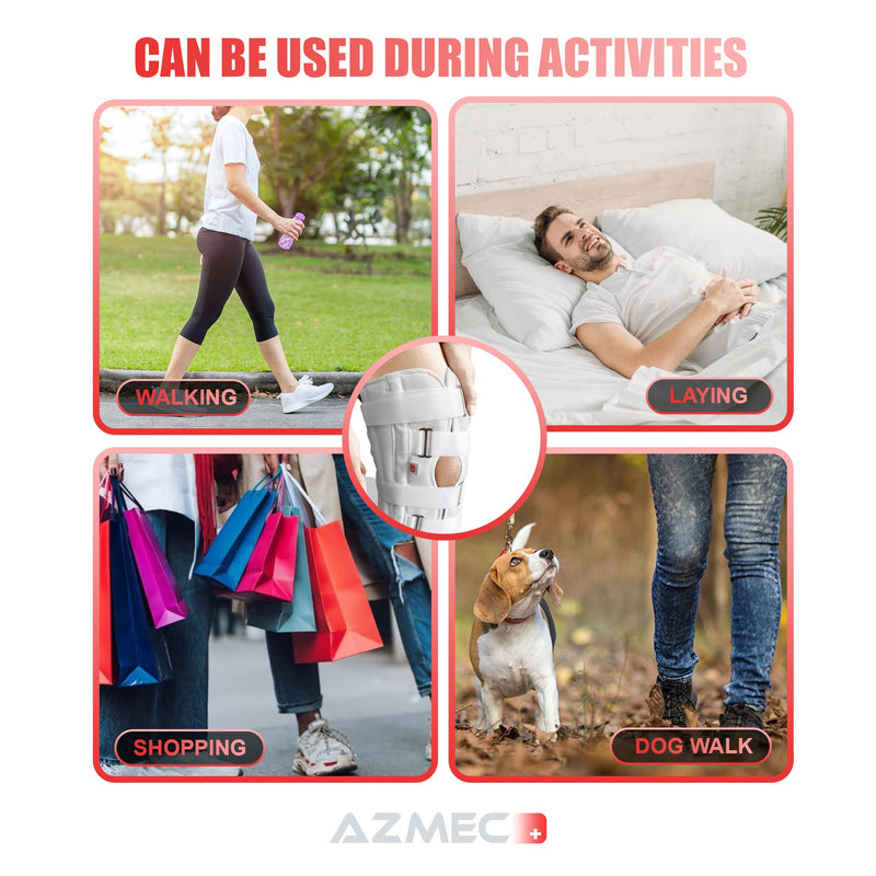 [Australia] - Azmec Straight Leg Brace Tri-Panel Orthopedic Knee Immobilizer 12" Long Adjustable Side Panels Knee Splint – Lightweight Universal Leg Brace for Adolescent, Women and Men - White 