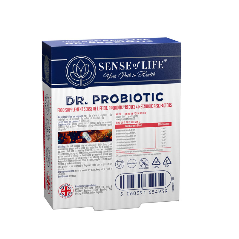 Sense of Life Dr. Probiotic Complex for Metabolic Health, 30 Capsules – 20 Billion CFU – 7 Probiotics Strains – Supports Gut Health, Cholesterol & Blood Sugar Balance