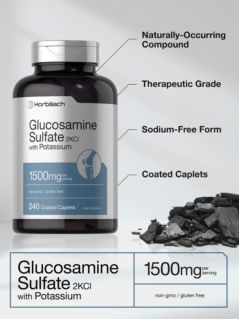 Horbäach Glucosamine Sulfate 1500mg | 240 Caplets | 2KCI with Potassium | Non-GMO and Gluten Free Supplement 240 Count (Pack of 1)