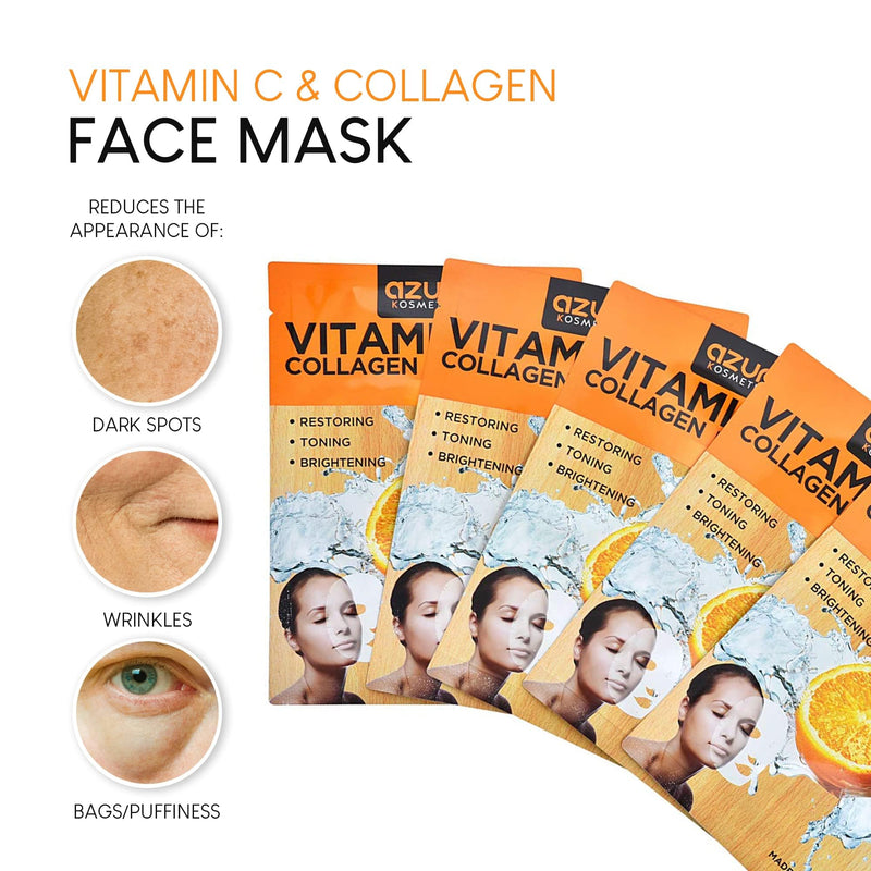 Collagen & Vitamin C Nourishing Sheet Mask, Dermatologist Tested - 10 Pack Vitamin C & Collagen (Pack of 10)