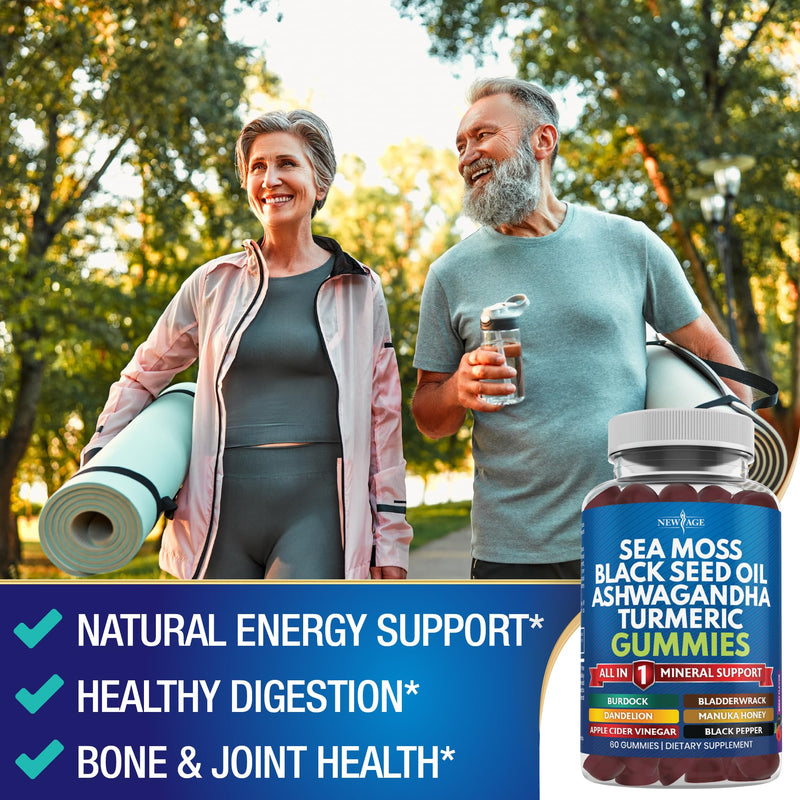 [Australia] - Sea Moss 3000mg with Colloidal Gold Black Seed Oil 2000mg Ashwagandha 1000mg Turmeric 1000mg Bladderwrack 1000mg Burdock 1000mg- with Manuka, Honey Dandelion with Trace Minerals - 120 Count 120 Gummies (Pack of 2) 