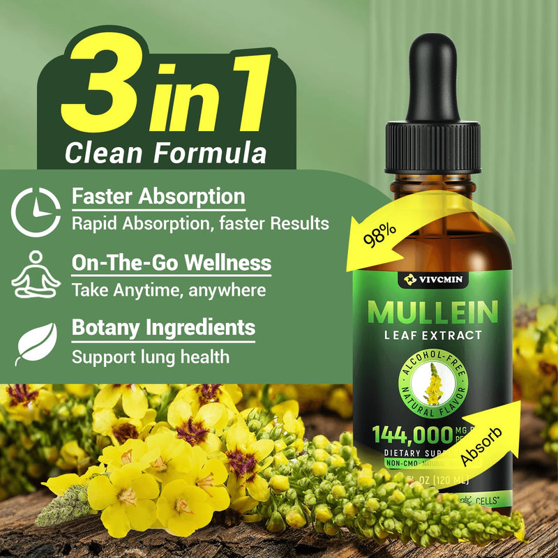 [Australia] - Mullein Drops for Lungs, 3-in-1 Mullein Leaf Extract for Lungs Health, Herbal Respiratory Lung Health Support Supplement, Support Immune & Digestive Wellness, Sugar & Alcohol-Free - 4 FL OZ No Flavor 4 Fl Oz (Pack of 1) 