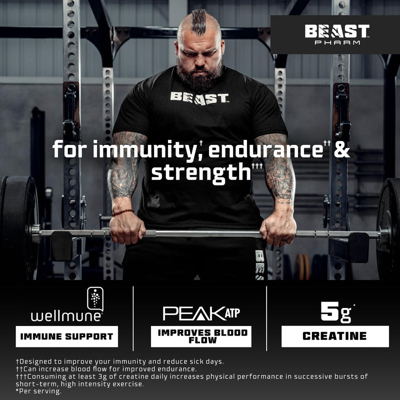 Beast Big D Performance Formula with Creatine Monohydrate Powder and Patented Ingredients for Daily Strength, Stamina and Endurance by Eddie Hall, 30 Servings, Lemon Sherbet