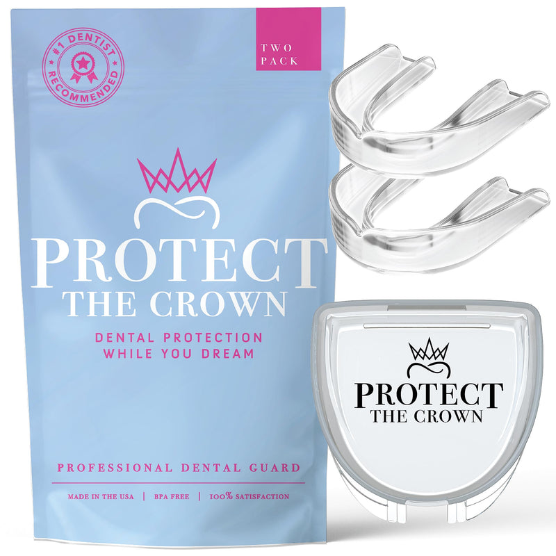Protect The Crown Night Guard 2 Pack - Mouthguard for Teeth Grinding & Clenching, Professional Mouth Guard for Light and Heavy Grinding (Clear) Clear
