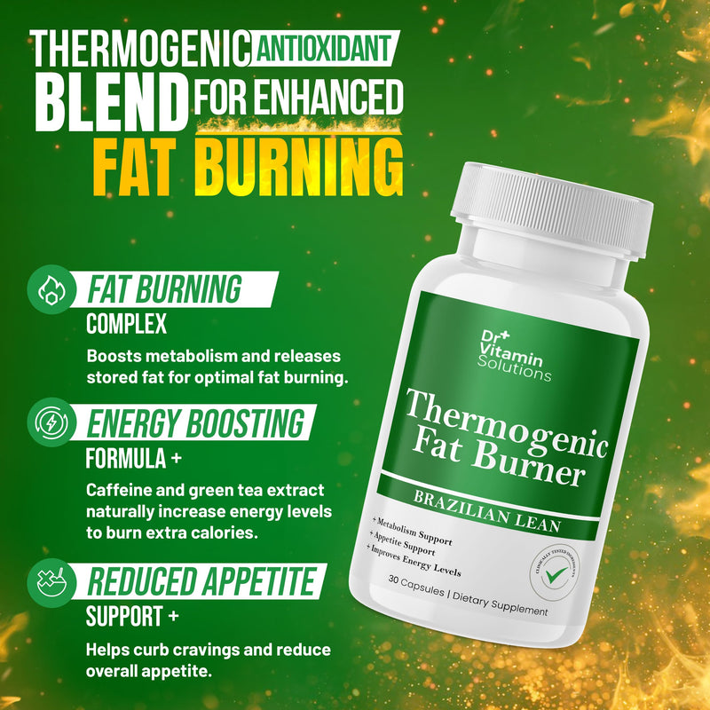 [Australia] - DR VITAMIN SOLUTIONS Thermogenic Fat Burner for Women and Men - Appetite Suppressant for Weight Loss - Includes Green Tea Extracts for Bloat Relief - Metabolism Booster - 30 Weight Loss Pills 