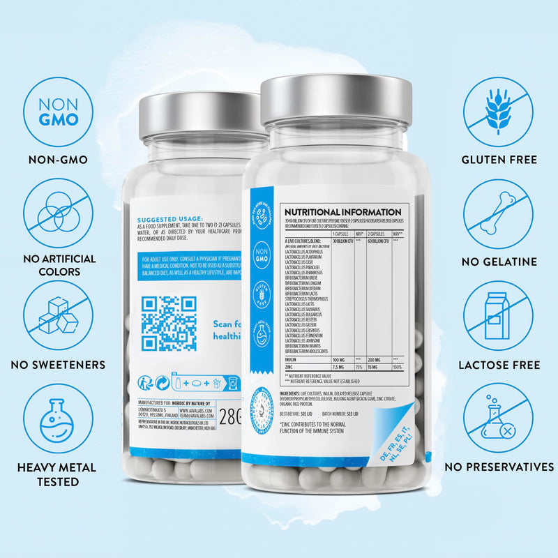 Bio Cultures Complex [ 30-60 Billion CFU ] by Aavalabs - 20 Bacterial Cultures Per Serving - Including Lactobacillus Reuteri, Lactobacillus Gasseri, Lactobacillus Acidophilus - with Zinc and Inulin