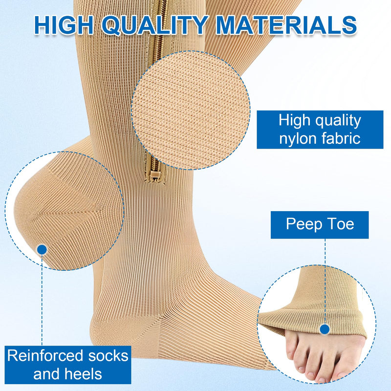 [Australia] - Naapesi 2 Pairs Zip Compression Socks, Zip Compression Socks, Calf Height, Open Toe Support Stockings for Varicose Veins, Edema, Recovery, Pregnant 