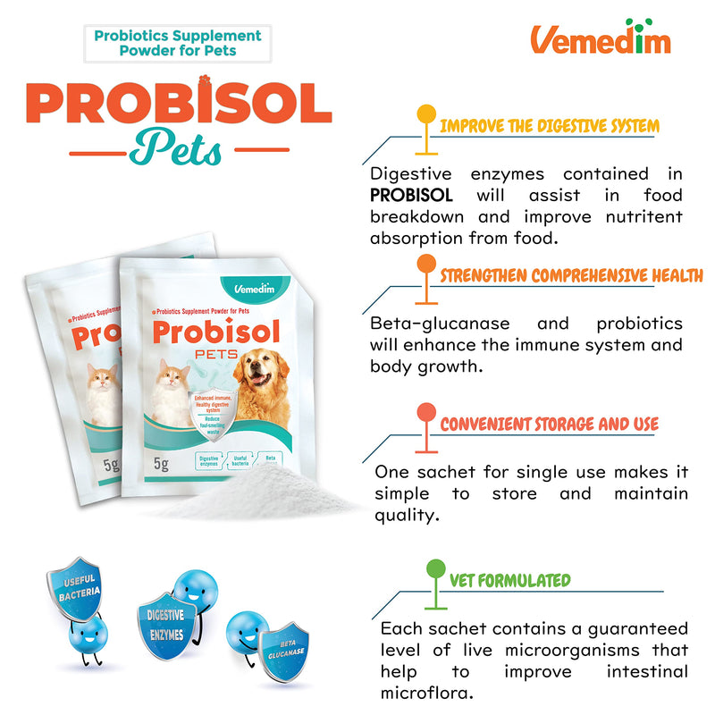 Probisol Pets, Probiotic Powder for Dogs and Cats, Helps Support A Healthy Immune, Digestive System, Decrease Foul-Smelling Waste, Better Digestion/Milk Flavored/ 5.3oz (150g)-30 Packets - PawsPlanet Australia