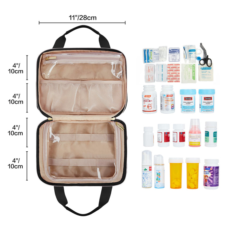 Leudes Travel Pill Bottle Organizer,Medicine Organizer and Storage,Home Medication Bag, Cases,Carrier for Pills,Vitamin,Fish Oil,Supplements for Women and Men (Medium, Black) | Portable Pill Travel Case with PVC Pocket for Vitamin,Fish Oil Empty Medica...