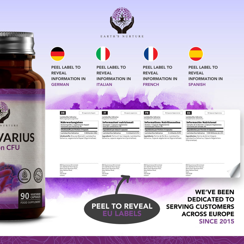 EN Lactobacillus Salivarius Probiotic | 90 High Strength Lactobacillus Salivarius Capsules - 5 Billion CFU L-Salivarius Probiotics per Capsule | Non-GMO, Gluten & Allergen Free | Made in the UK