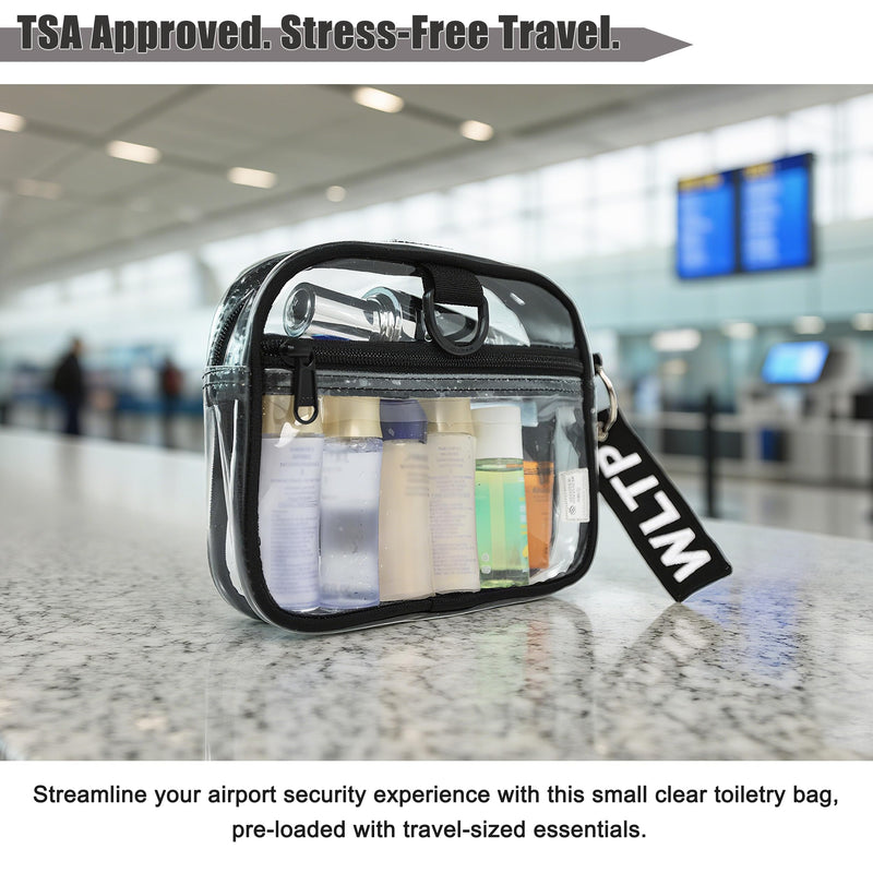 Rough Enough Clear Toiletry Bag Quart Size for Travel, Men Women | YKK Zipper, Leak Resistant Design, Keychain Hook, Airport Security Ready, Fits 3oz Bottles,7×6×1.5 Inches, Easy Carry