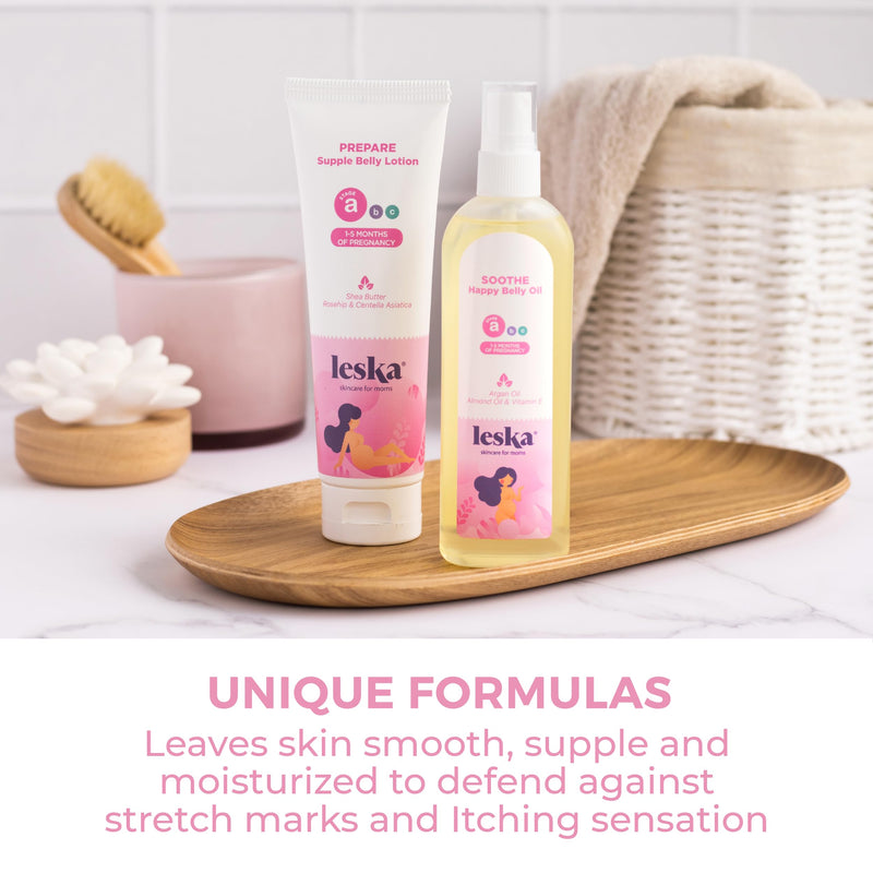 [Australia] - Leska Maternity Lotion & Oil | STAGE A: PREPARE & SOOTHE Supple Belly Lotion & Happy Belly Oil (Pregnancy Months 1-5) | Part of a Complete 3-Stage Pregnancy Skincare System | New Mom Gifts (4-4.22oz) Lotion and Oil (2-Pack) 