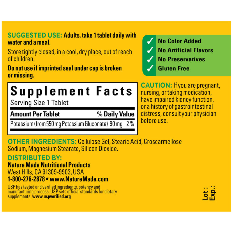 [Australia] - Nature Made Potassium Gluconate 550 mg, Dietary Supplement for Heart Health Support, 100 Tablets, 100 Day Supply 100 Count (Pack of 1) 