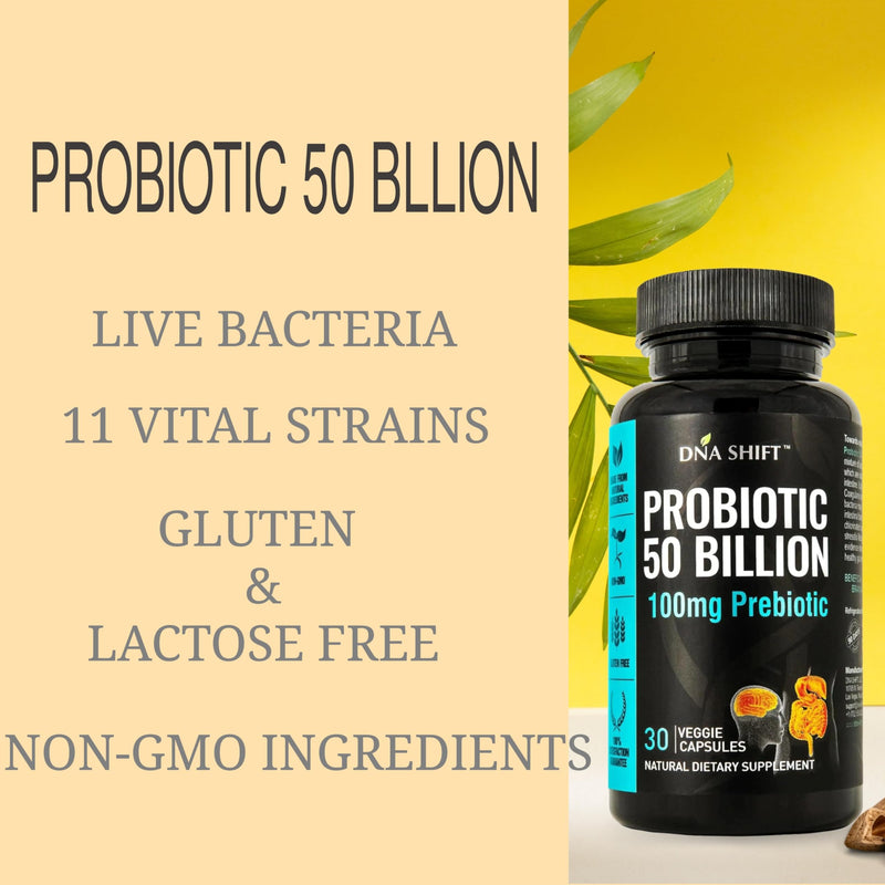 Probiotics 50 Billion - 11 Strain Live Probiotic Prebiotic for Men & Women - Best to Support Digestive & Immune Health. with Lactobacillus Gasseri - Guaranteed Potency to Expiration 30 Count (Pack of 1)