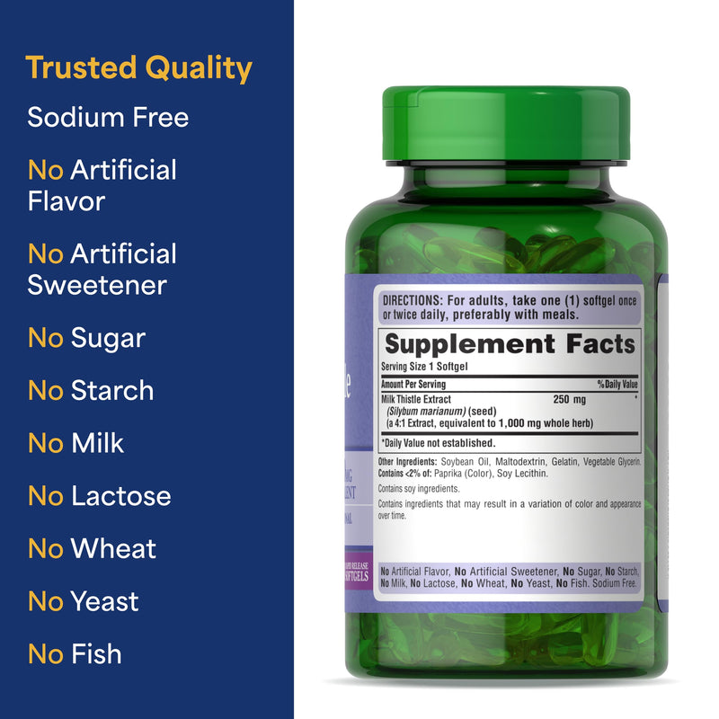 [Australia] - Puritan's Milk Thistle 4:1 Extract 1000mg 180 Softgels (Silymarin) Liver Health 180 Count (Pack of 1) 