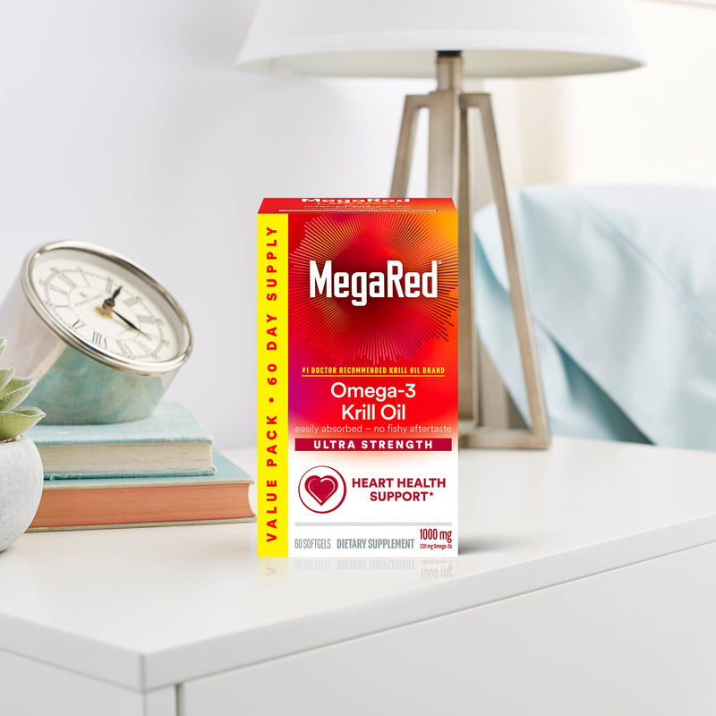 [Australia] - MegaRed #1 Doctor Recommended Krill Oil Brand - 1000mg Omega 3 Supplement with EPA, DHA, Astaxanthin & Phospholipids, Supports Heart, Brain, Joint and Eye Health, No Fish Aftertaste 60 Softgels 