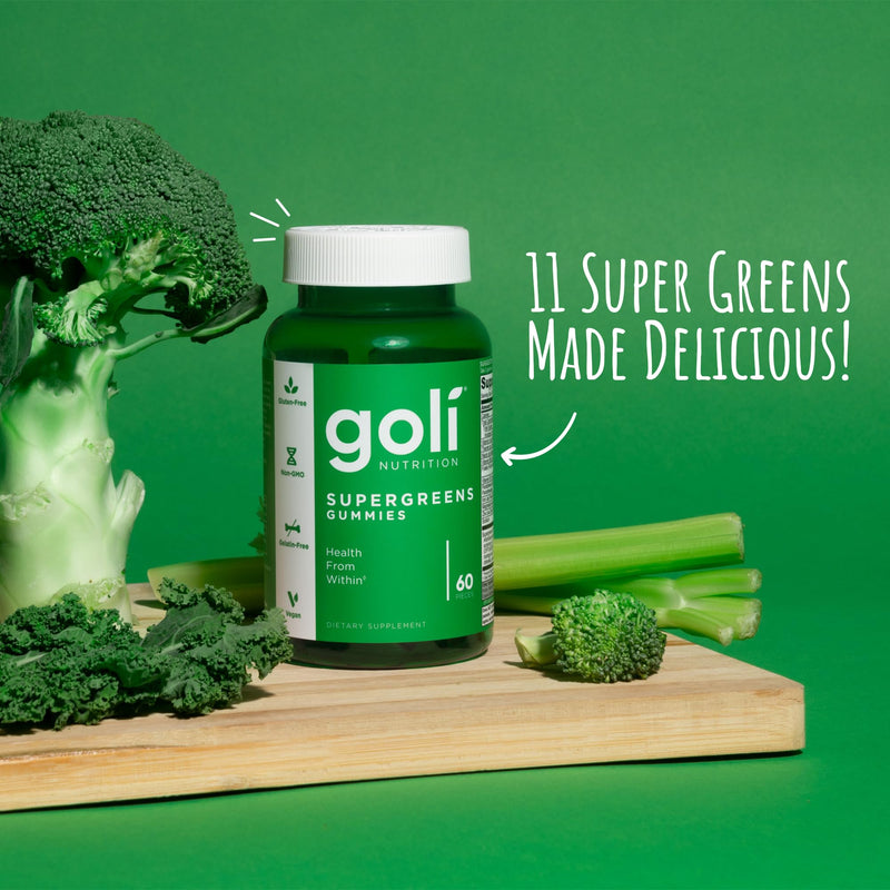 Goli SuperGreens Vitamin Gummy - 120 Count - Essential Vitamins and Minerals - Plant-Based, Vegan, Gluten-Free & Gelatin Free - Health from Within, Pack of 2 mixed berry 120 Count (Pack of 1)