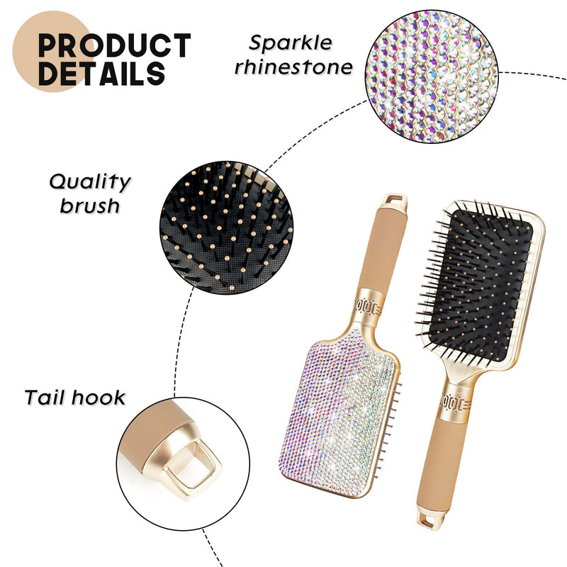 Hair Brush Detangles Instantly Removing Tangles, Knots, Fly Aways Exceptional Wig Brush For Hair Wraps & Weave Management Handmade Luxury Bling Crystal Paddle Brush Cute Rhinestone (AB Color) AB Color