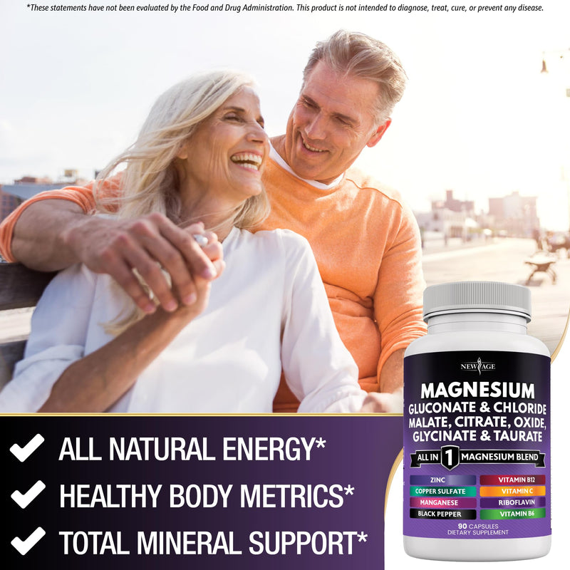 [Australia] - NEW AGE Magnesium Supplement -Powerful Glycinate Citrate Malate Oxide Taurate Aspartate Gluconate Orotate & Mag Chloride Manganese Bone Health and Bone Strength, Joint Support- 180 Count 90 Count (Pack of 2) 