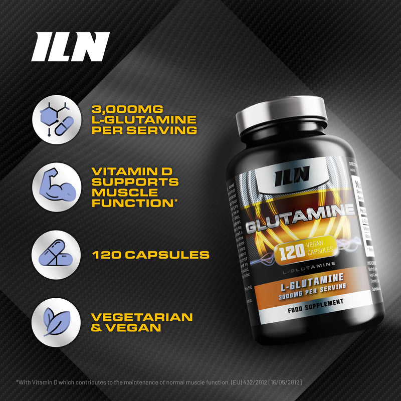 Glutamine - 3000mg L Glutamine Per Serving - Enhanced with D3 & B12 - Vegan and Vegetarian L-Glutamine (120 Capsules) 120 count (Pack of 1)