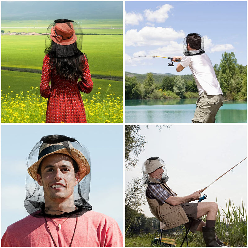 [Australia] - Pack of 4 mosquito net head, mosquito net for hat, mosquito head net, mosquito head net, head protection net for outdoor hiking, hiking, camping, beekeeping, fishing, mosquito fly, insect protection 