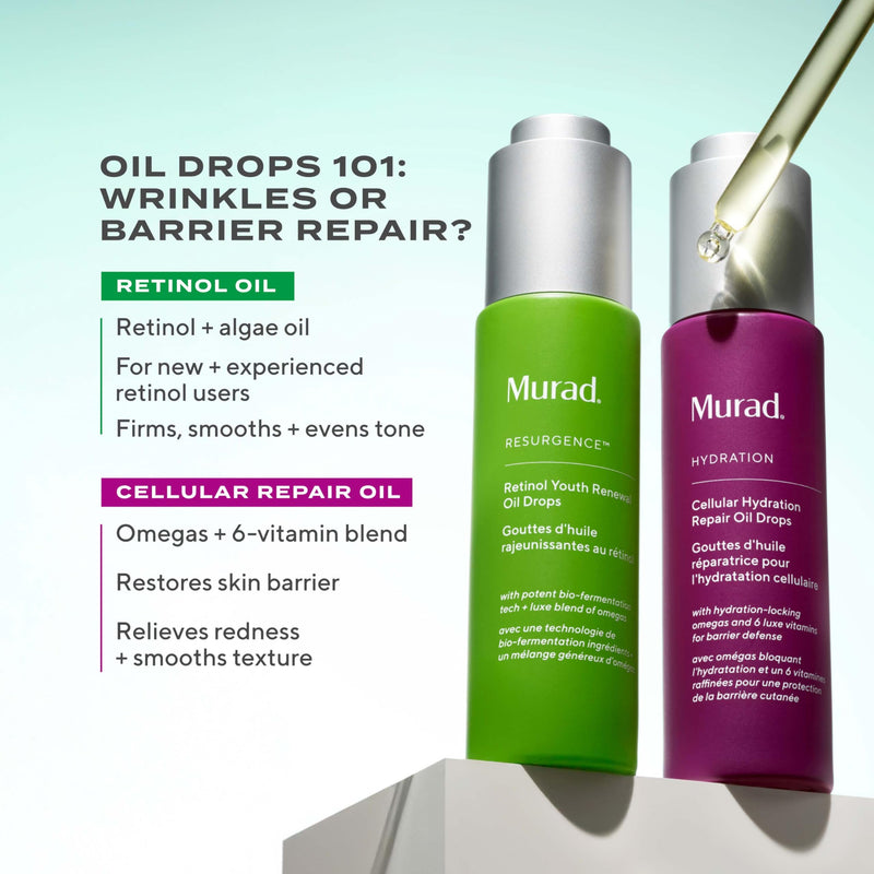 Murad Cellular Hydration Repair Oil Drops - Multi-Vitamin Blend - 1 Fl Oz | Hydrating multi-vitamin face oil with Bilberry Seed Oil strengthens the skin barrier and relieves redness for glowy skin