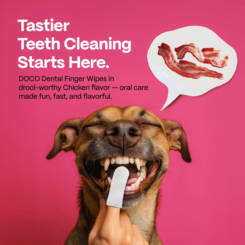 DOCO Dog Teeth Cleaning Wipes - Dog Tooth Brushing Kit, Remove Plaque & Tartar, Dental Freshen Breath, No Rinse, Easy Pet Tooth Cleaning Kit for Oral Care, Ideal for Cat Owners - Bacon Flavor, 50 ct. 50 Count