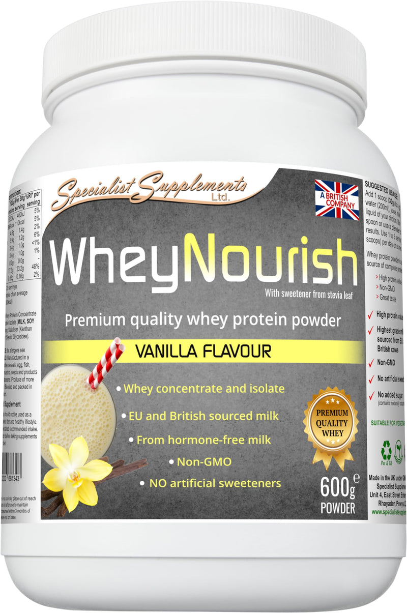WheyNourish Vanilla Flavour Whey Protein Powder 600g