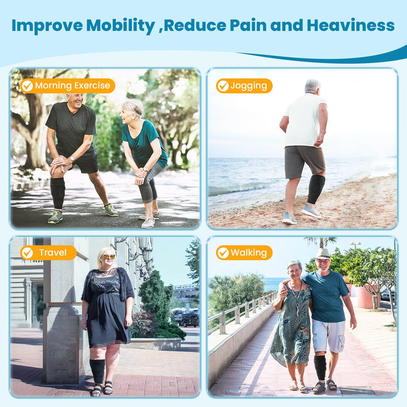 iDonua® Calf Lymphedema Compression Wrap Adjustable For Big Swollen Lower Leg - with 6 Cross Straps‌ Black Regular L