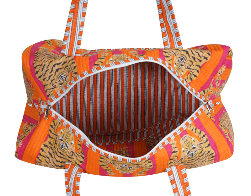 LKGSM Handmade Cotton Quilted Weekender Bag, Floral Indian Print Duffle, Bohemian Overnight Travel Tote for Women, Large Carry-on Luggage, Floral Gym Bag (A) A