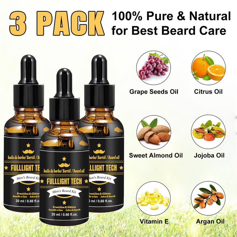 [Australia] - Dad gift Christmas, beard care set for men with beard roller, beard shampoo, 3 beard oil, beard balm, beard comb, beard brush, beard scissors, beard stencils, men's beard care set gift for men Christmas black 